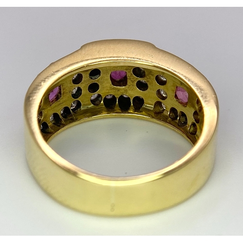 68 - AN 18K YELLOW GOLD DIAMOND & RUBY RING. 0.60ctw, size K, 6.8g total weight. Ref: SC 8072