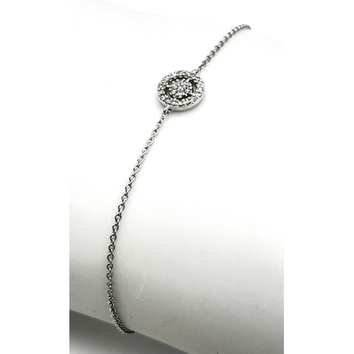 276 - A 14K White Gold Delicate Bracelet with Diamond Accents. 
16cm. 1.35g total weight. Ref: 16862