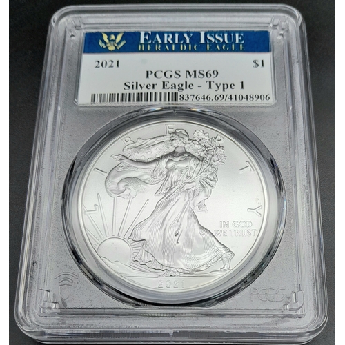 536 - A Limited Edition (1 of 200), Early Issue Fine Silver Slabbed and Cased 2021 Silver Eagle with Certi... 