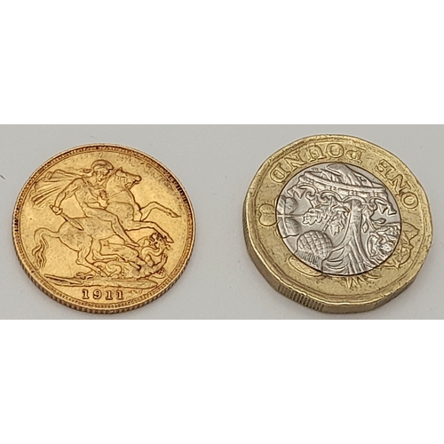 576 - A gold sovereign, George V, 1911, full weight (8 g.)