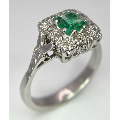 303 - Two Platinum Gemstone Rings. 0.50ct diamond solitaire - size L and an emerald with diamond surround ... 