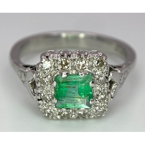 303 - Two Platinum Gemstone Rings. 0.50ct diamond solitaire - size L and an emerald with diamond surround ... 