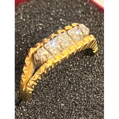 378 - 18 carat GOLD RING having five DIAMONDS set to top in split Shoulder mount. DIAMONDS are Round Cut ,... 