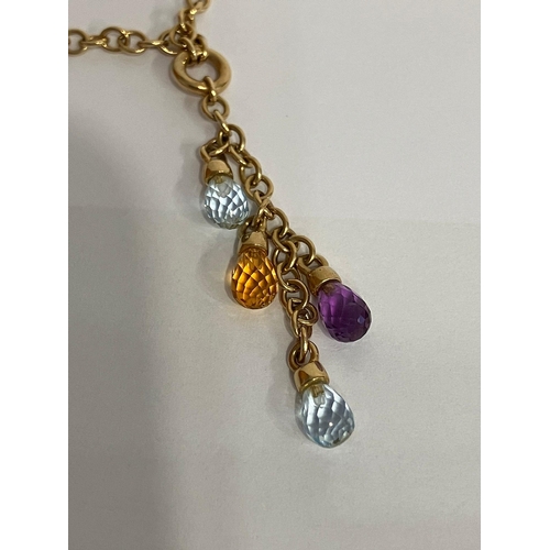 84 - Fabulous 9 carat GOLD CHAIN LINK NECKLACE with gemstone drops. Gemstones to include Amethyst,Aquamar... 