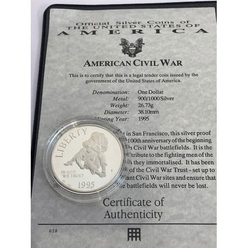 406 - 1995 SILVER ‘CIVIL WAR’ DOLLAR. San Francisco mint. Complete with certificate of authenticity. Condi... 