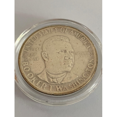 392 - 1946 SILVER BOOKER T WASHINGTON HALF DOLLAR. Condition extra fine/brilliant. Complete with capsule a... 