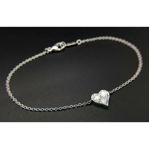 18 - A 950 Platinum Delicate Tiffany and Co. Diamond Heart Bracelet. 16cm. 2.35g total weight. Ref: 01543... 