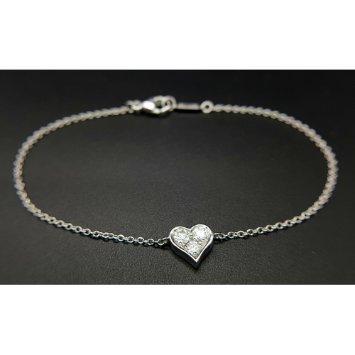 18 - A 950 Platinum Delicate Tiffany and Co. Diamond Heart Bracelet. 16cm. 2.35g total weight. Ref: 01543... 