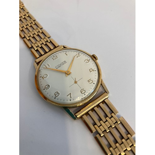 476 - Gentleman’s vintage 14 carat GOLD LUXOR WRISTWATCH. Having white face with  gold hands and digits. S... 