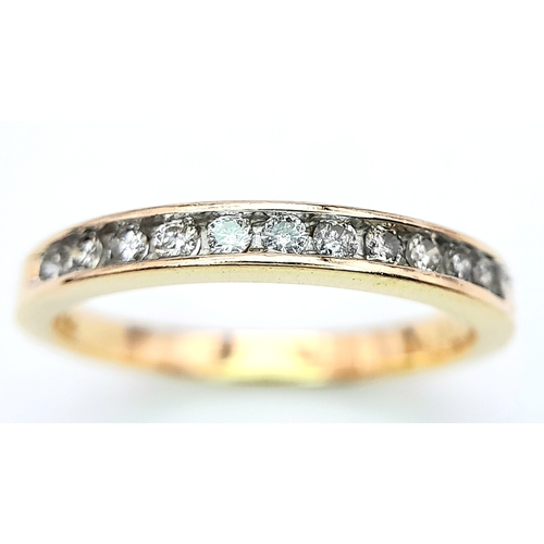 613 - A 14K YELLOW GOLD DIAMOND HALF ETERNITY RING. 0.25ctw, Size N, 2.4g total weight. Ref: SC 8049