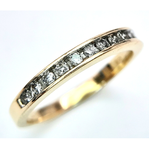 613 - A 14K YELLOW GOLD DIAMOND HALF ETERNITY RING. 0.25ctw, Size N, 2.4g total weight. Ref: SC 8049