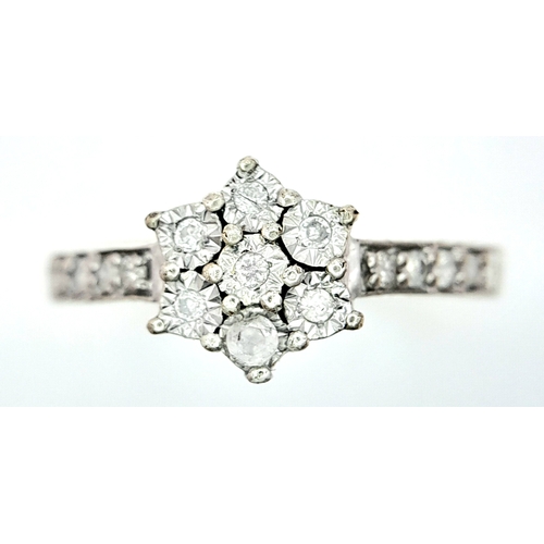 641 - A 9K WHITE GOLD DIAMOND RING. Size M, 2.5g total weight. Ref: SC 8019