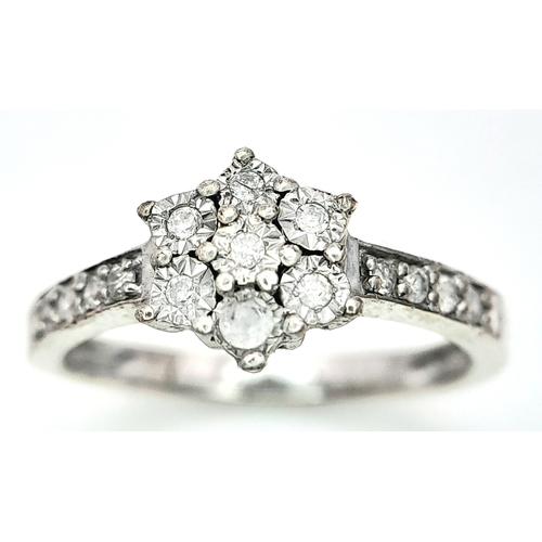 641 - A 9K WHITE GOLD DIAMOND RING. Size M, 2.5g total weight. Ref: SC 8019