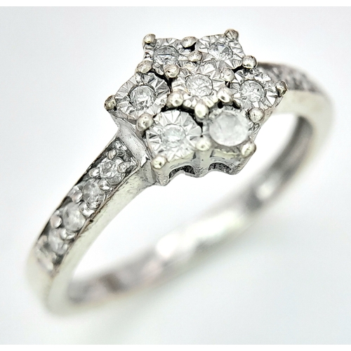 641 - A 9K WHITE GOLD DIAMOND RING. Size M, 2.5g total weight. Ref: SC 8019