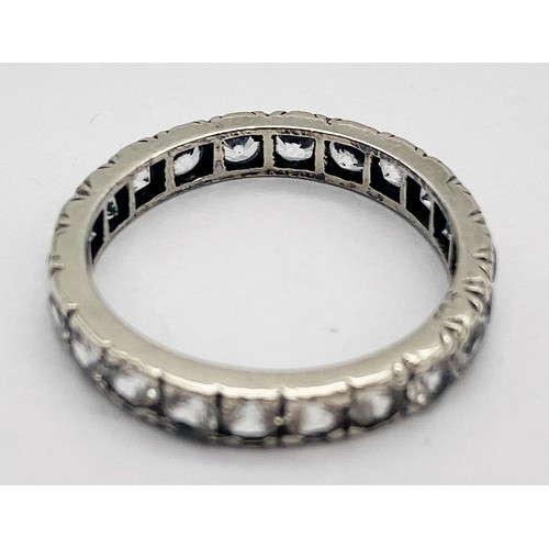 698 - A VINTAGE 9K WHITE GOLD (TESTED) DIAMOND FULL ETERNITY RING. 2.5G.  SIZE 0.