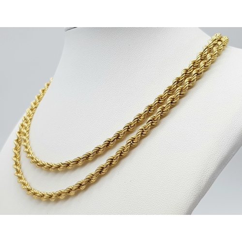 2 - A 9K Yellow Gold Rope Necklace. 74cm. 14.3g weight.