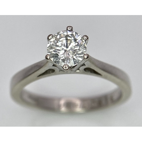 5 - AN 18K WHITE GOLD DIAMOND SOLITAIRE RING -  BRILLIANT ROUND CUT 0.70CT. 4.2G. SIZE M