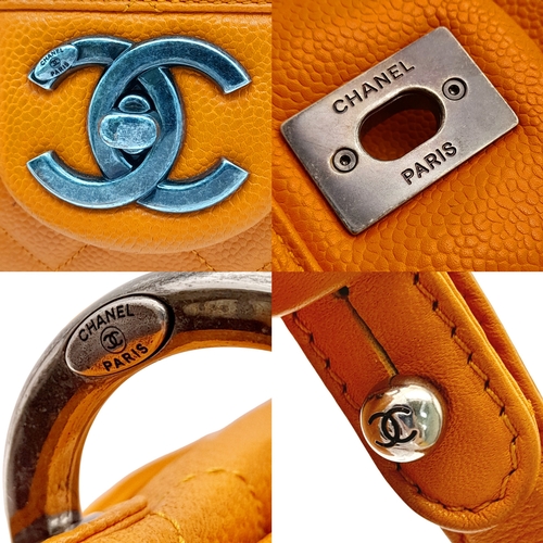 6 - A Chanel Orange Quilted Caviar Leather Retro Shoulder Bag. Front flap with CC turn-lock and detachab... 