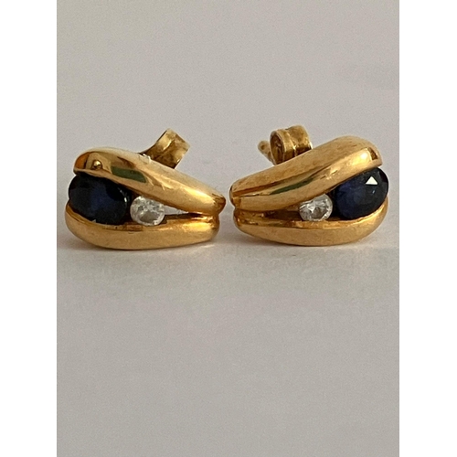 448 - Tasteful  Pair of 18 carat GOLD EARRINGS set with DIAMONDS and SAPPHIRES.2.8 grams.