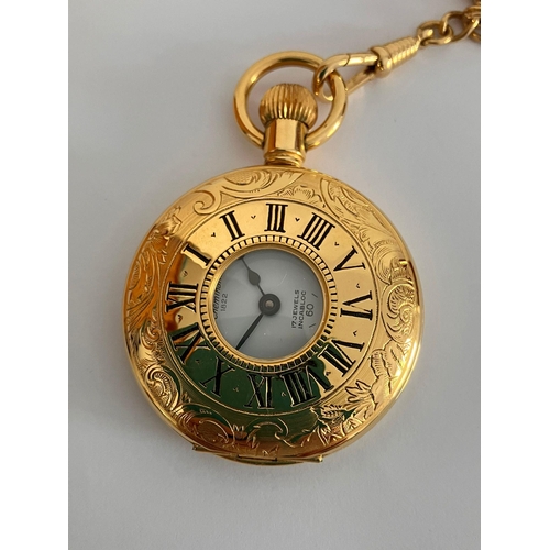 462 - Le CHEMINANT Gilded HALF HUNTER POCKET WATCH.Having gilded chain with clasp and T-bar. Manual windin... 