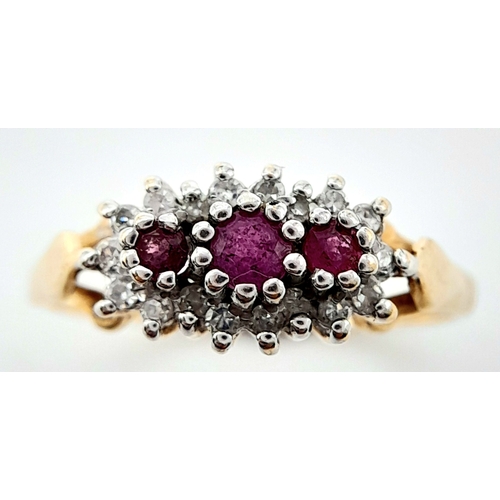 617 - A 9K YELLOW GOLD DIAMOND & RUBY RING. Size K, 1.3g total weight. Ref: SC 8014