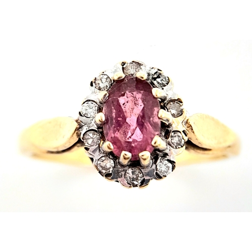 648 - A 9K YELLOW GOLD DIAMOND & PINK SAPPHIRE CLUSTER RING. Size L, 2.3g total weight. Ref: SC 8023