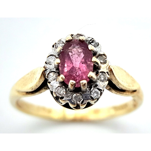 648 - A 9K YELLOW GOLD DIAMOND & PINK SAPPHIRE CLUSTER RING. Size L, 2.3g total weight. Ref: SC 8023