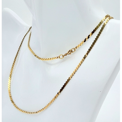 575 - A 9 K yellow gold flat chain necklace, length: 69 cm, weight: 11.9 g.