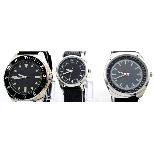 612 - Three Boxed with Papers, Military Designed Watches. Comprising: 1) French Army Watch (40mm Case), 2)... 