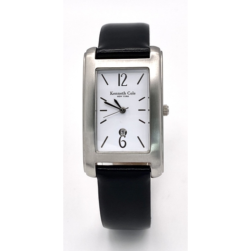 619 - A Kenneth Cole New York Tank Style Quartz Date Watch. 26mm Case. Full Working Order. Comes with its ... 