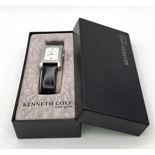 619 - A Kenneth Cole New York Tank Style Quartz Date Watch. 26mm Case. Full Working Order. Comes with its ... 