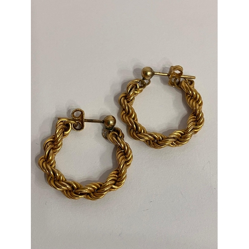 714 - Classic pair of 9 carat GOLD ROPE EARRINGS. 1.5 grams.