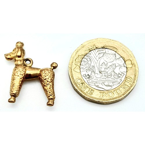 703 - A 9 K yellow gold charm  in the shape of a poodle dog. Dimensions: 24 x 18 x 5 mm, weight: 1 g.