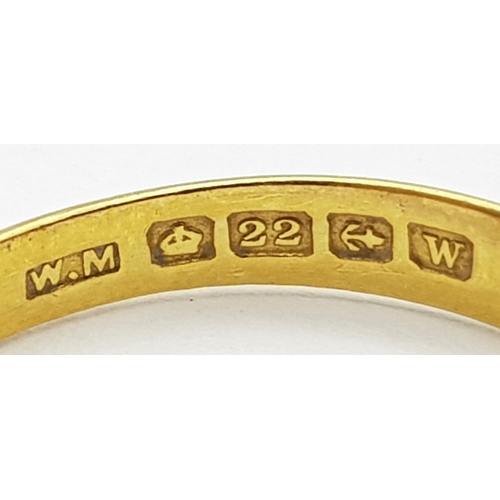 716 - A 22 K yellow gold convex band ring, size: O, weight: 2.4 g.