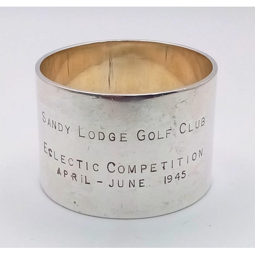 1845 - A vintage sterling silver circular napkin holder presenting the Eclectic Competition of Sandy Lodge ... 