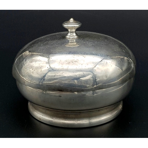 1846 - A SOLID SILVER TRINKET BOX IN THE SHAPE OF A SERVICE BELL .   164gms    11cms DIAMETER