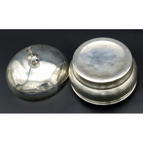 1846 - A SOLID SILVER TRINKET BOX IN THE SHAPE OF A SERVICE BELL .   164gms    11cms DIAMETER