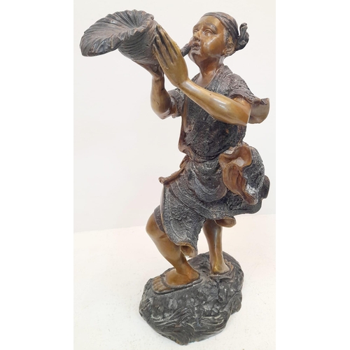 1855 - A Magnificent Large Antique Japanese Edo Period Okimono Bronze Statue Depicting a Young Man Holding ... 