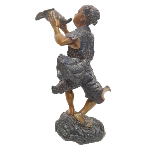 1855 - A Magnificent Large Antique Japanese Edo Period Okimono Bronze Statue Depicting a Young Man Holding ... 