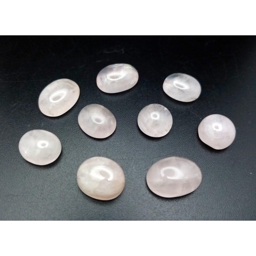 504 - 45.65Ct Cabochon, Rose Quartz Gemstones, Lot of 9 Pcs , Oval Shapes .