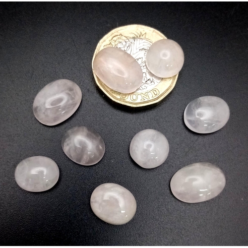 504 - 45.65Ct Cabochon, Rose Quartz Gemstones, Lot of 9 Pcs , Oval Shapes .