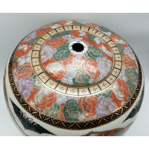 505 - A LARGE ORIENTAL JAR IN THE STYLE OF YABU MEIZAN , HAS HOLES TOP AND BOTTOM READY FOR WIRING AS A LA... 