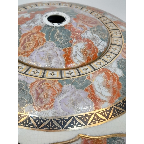 505 - A LARGE ORIENTAL JAR IN THE STYLE OF YABU MEIZAN , HAS HOLES TOP AND BOTTOM READY FOR WIRING AS A LA... 