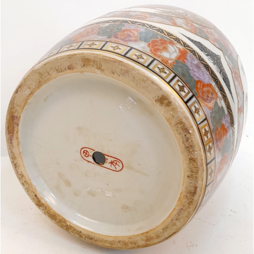 505 - A LARGE ORIENTAL JAR IN THE STYLE OF YABU MEIZAN , HAS HOLES TOP AND BOTTOM READY FOR WIRING AS A LA... 