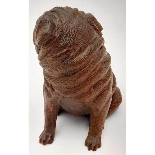 160 - A very collectable, exquisitely hand carved on box wood Pug dog with amazing detail. Probably of Jap... 