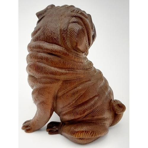 160 - A very collectable, exquisitely hand carved on box wood Pug dog with amazing detail. Probably of Jap... 