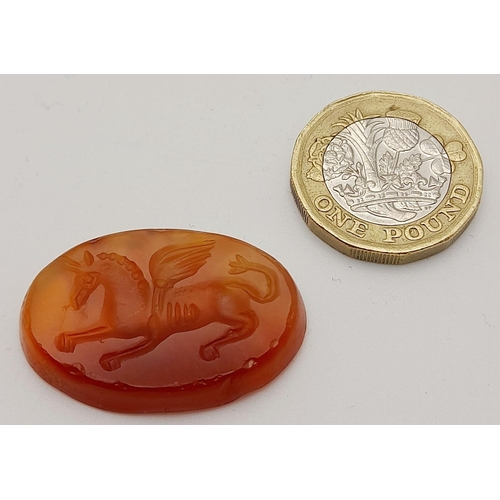 181 - An Ancient Roman (circa 1st Century B.C.) carnelian intaglio with a fine carving of Pegasus – the we... 