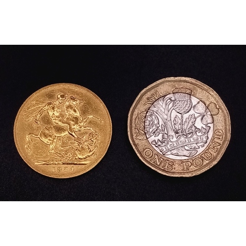 1 - An 1884 Queen Victoria 22K Gold Full Sovereign Coin. Good definition.