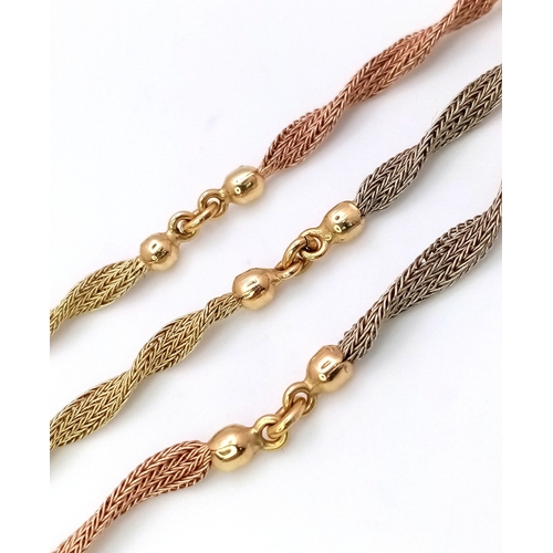 8 - A Beautiful Italian 14K Yellow and Rose Gold Twist Necklace. Ten bars of alternating coloured gold i... 