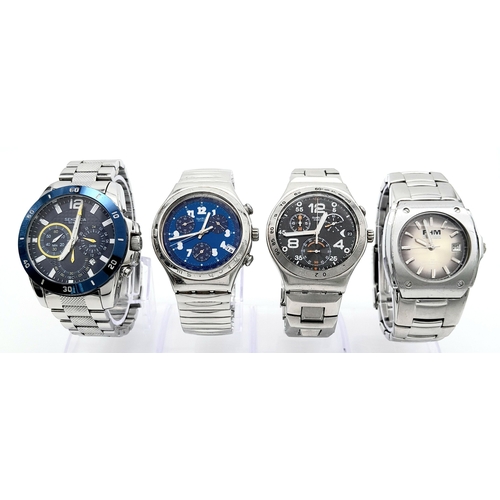 1696 - A Parcel of Four Vintage Men's Fashion Sports Watches. Comprising: 1) A Sekonda Stainless Steel Quar... 